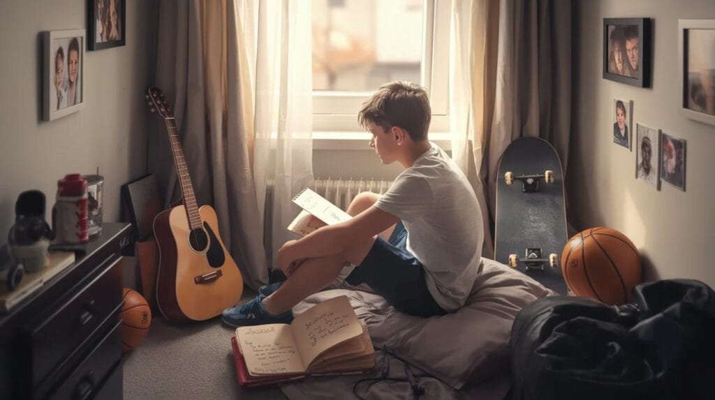 Young man sitting alone in his room